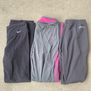 3 Brand Name Womens Leggings / Athletic Workout Comfy Pants Asics Adidas Nike